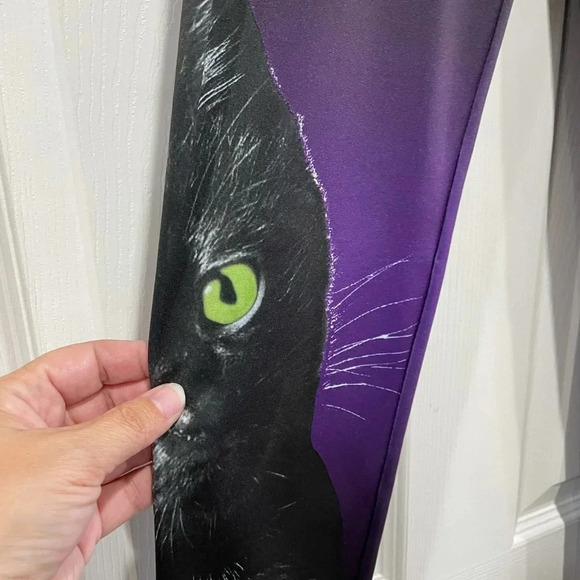 Black Cat Leggings XS Black & Purple Kitty Kitten NWT Kohls Tights - Picture 1 of 7